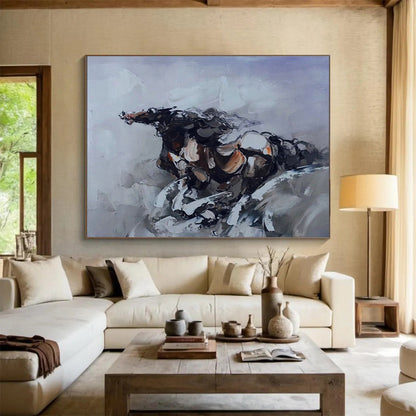 Gray - Tone Galloping Horse Abstract Art for Equestrian - Inspired Home Offices DLZ2690