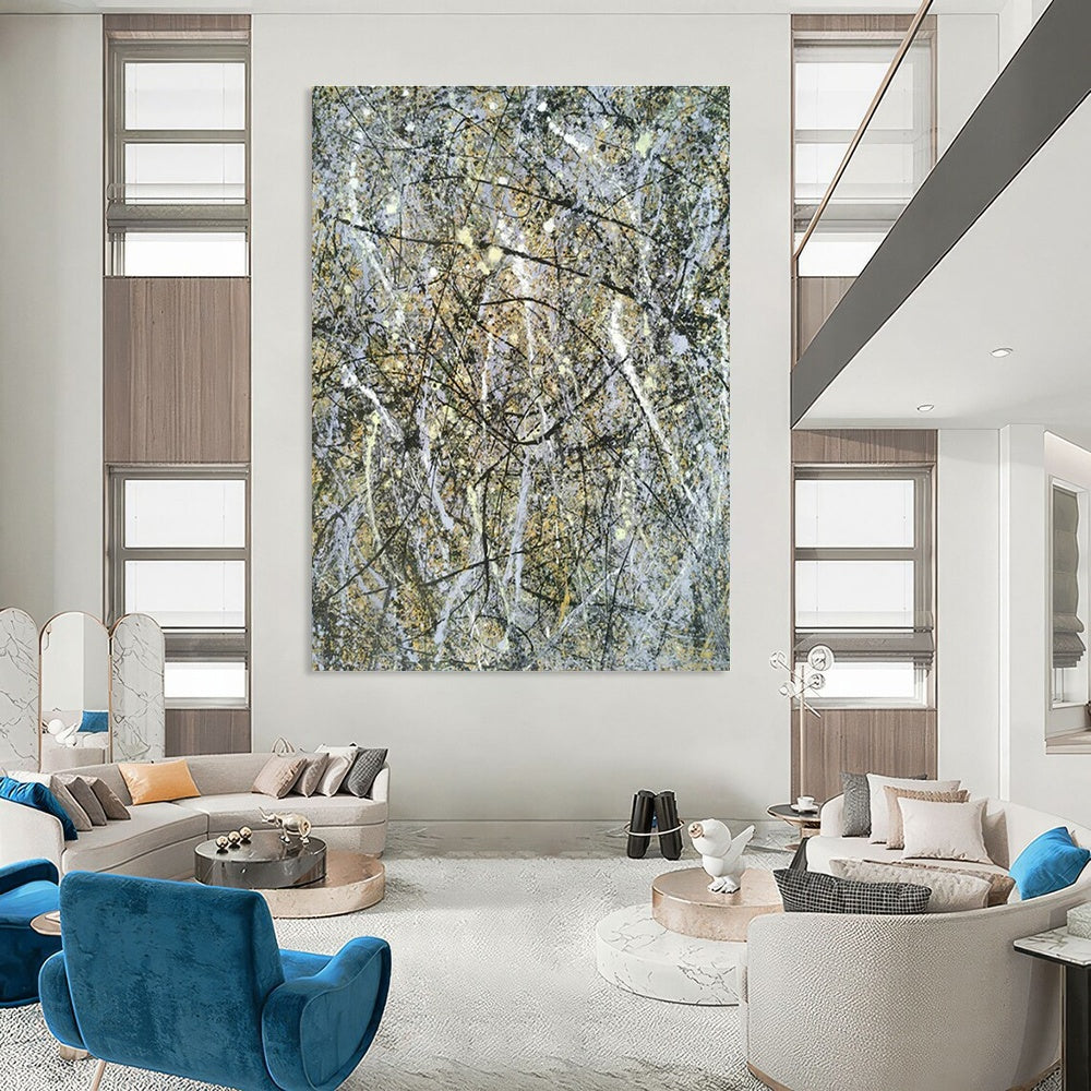 Gray - Gold Splatter Abstract Art for Corporate Executive Office & Art - Inspired Library DLZ1797