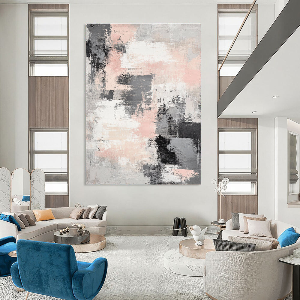 Pink - Gray Abstract Brushstrokes Art for Boutique Hotel Room & Feminine - Themed Lounge STSC133