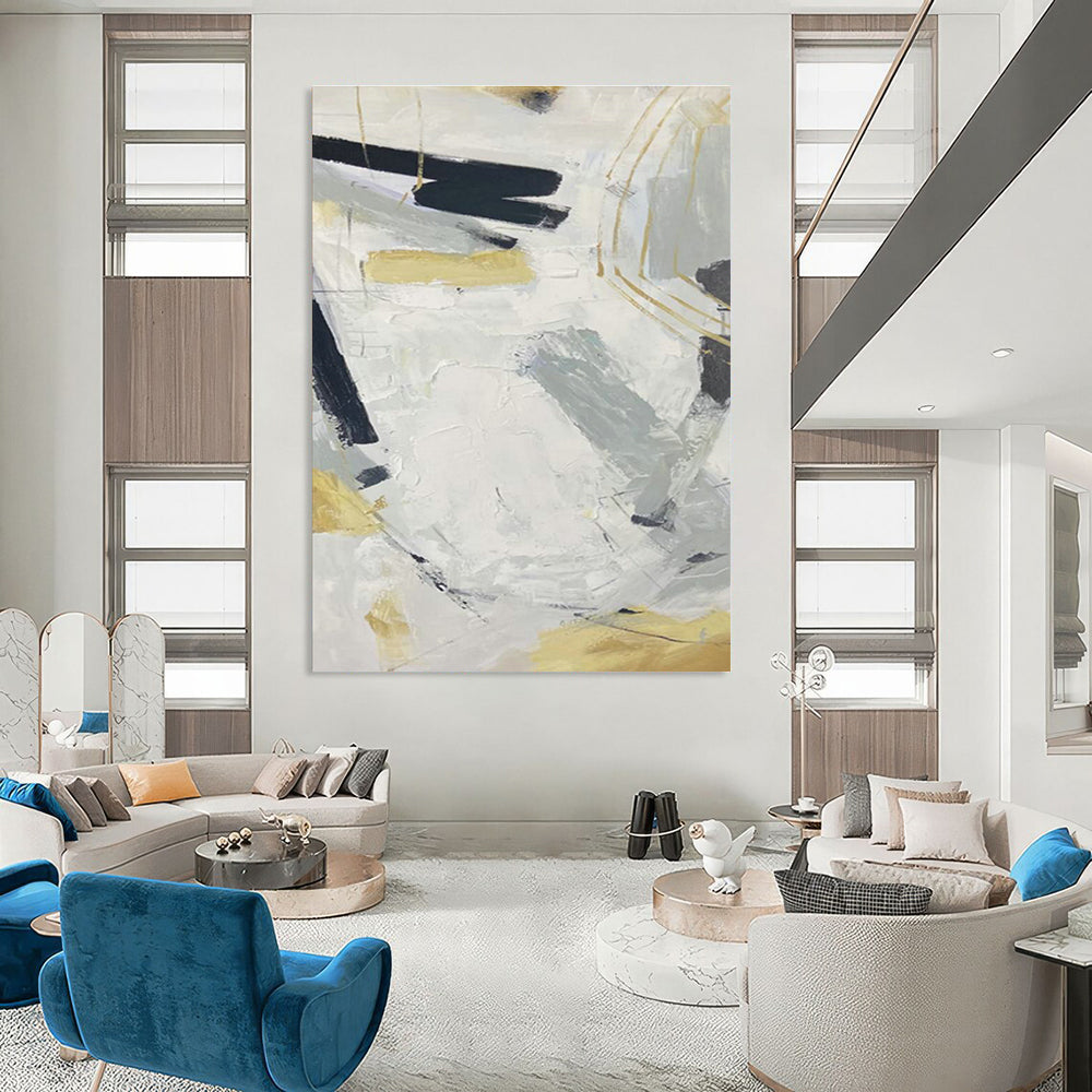 Elegant Gray - White - Gold Abstract Art for Luxury Bedroom & High - End Restaurant DLZ2287