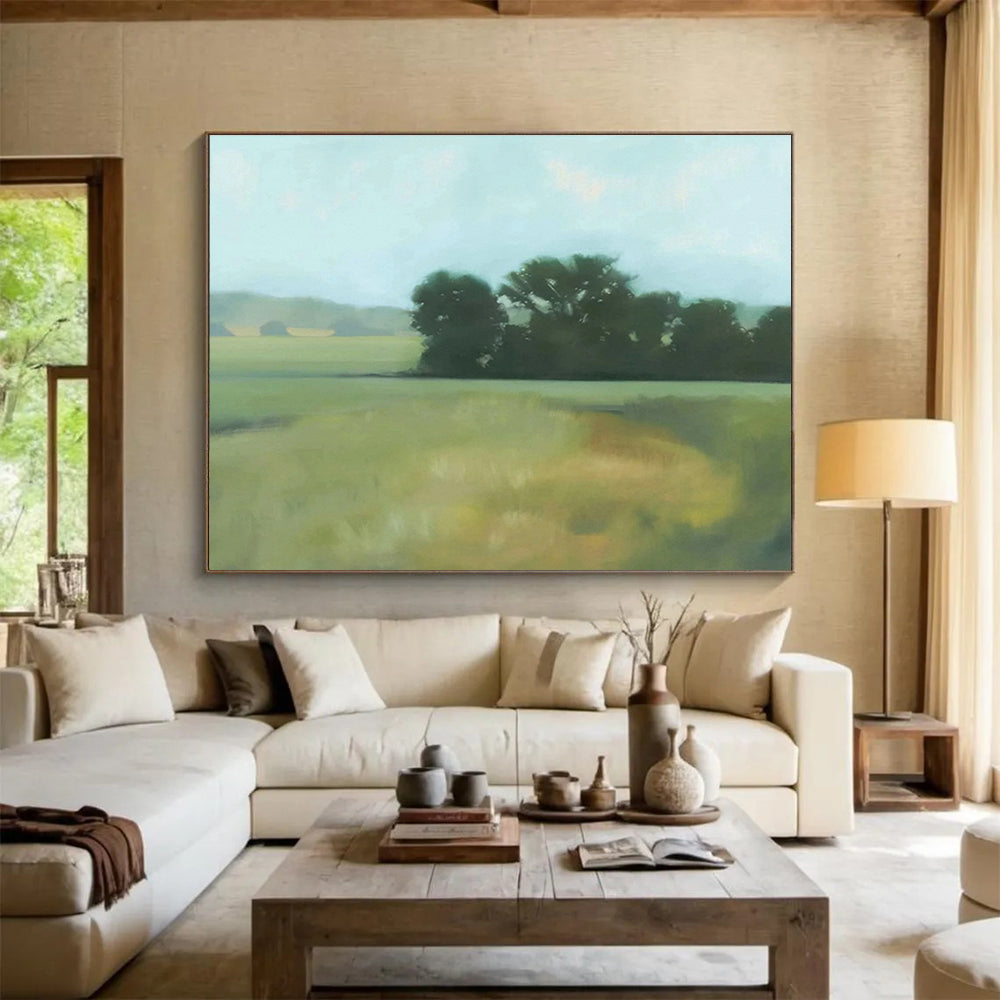 Serene Field Landscape Art for Calming Yoga Studio DLZ2810