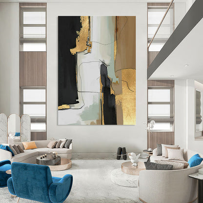 Black, Gold, and Neutral Abstract Art for Glamorous Dining Room & High - End Boutique DLZ2224