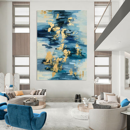 Gold - Blue Water Ripple Abstract for Beachfront Resort Lobby & Coastal Art Gallery DLZ0938