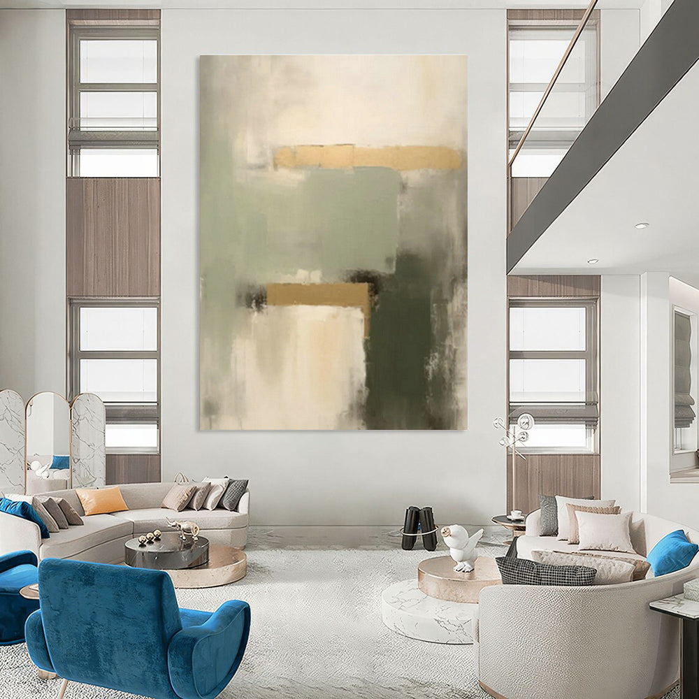 Sage - Gold Abstract Art for Bohemian Boutique Hotel & Art Deco Dining Room DLZ0845