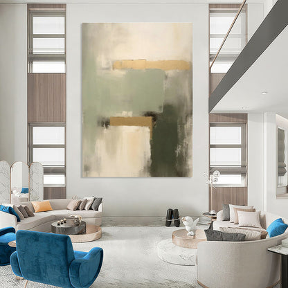 Sage - Gold Abstract Art for Bohemian Boutique Hotel & Art Deco Dining Room DLZ0845