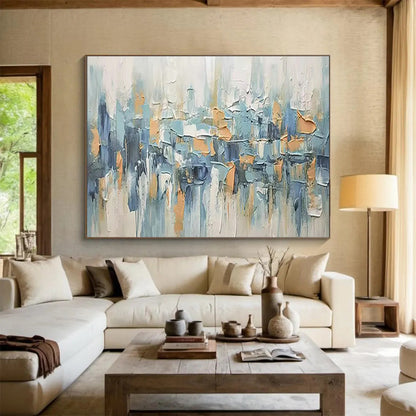 Textured Blue - Orange Abstract Art for Modern Loft Dynamism DLZ3069