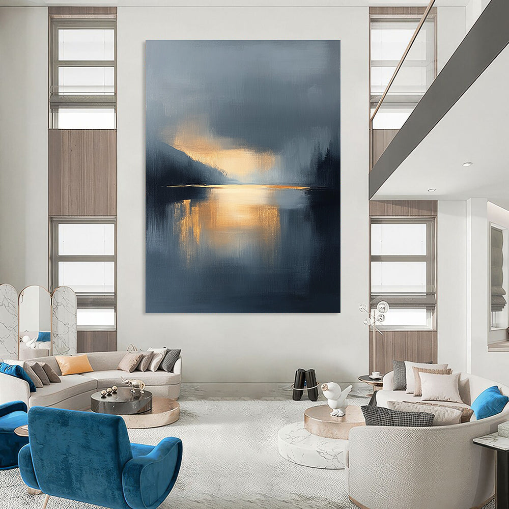 Misty Lake Abstract Landscape for Scandinavian - Style Home & Meditation Space STSC167