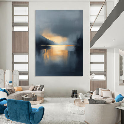 Misty Lake Abstract Landscape for Scandinavian - Style Home & Meditation Space STSC167