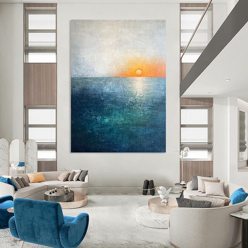 Minimalist Sea Sunset Art for Coastal Condo & Modern Café STSC094