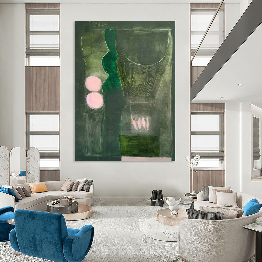 Dark Green - Pink Circle Art for Intimate Wine Bar Alcoves DLZ0136