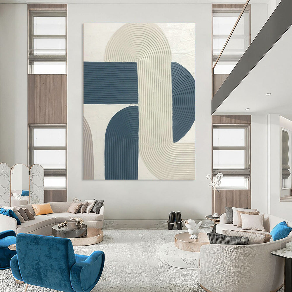 Blue - White Curved Relief Art for Modern Office Lounge & Home Living Room DLZ1170