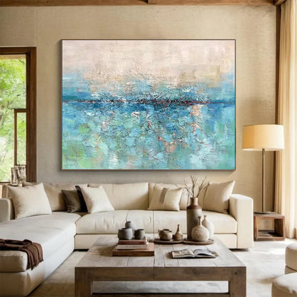 Blue - Green Lakeside Abstract Art for Calm Bedroom Nook DLZ2739