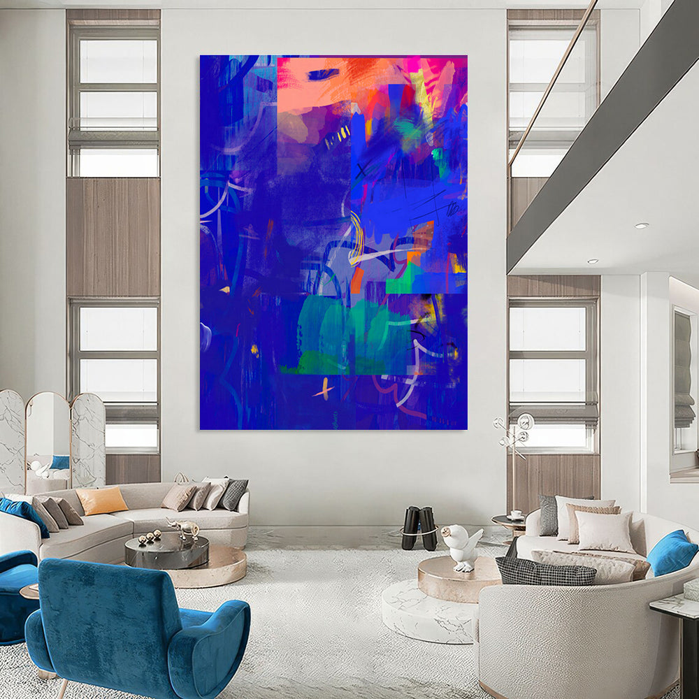 Blue - Hued Abstract Art for Rooftop Lounge & Night Sky Observation Deck DLZ0647
