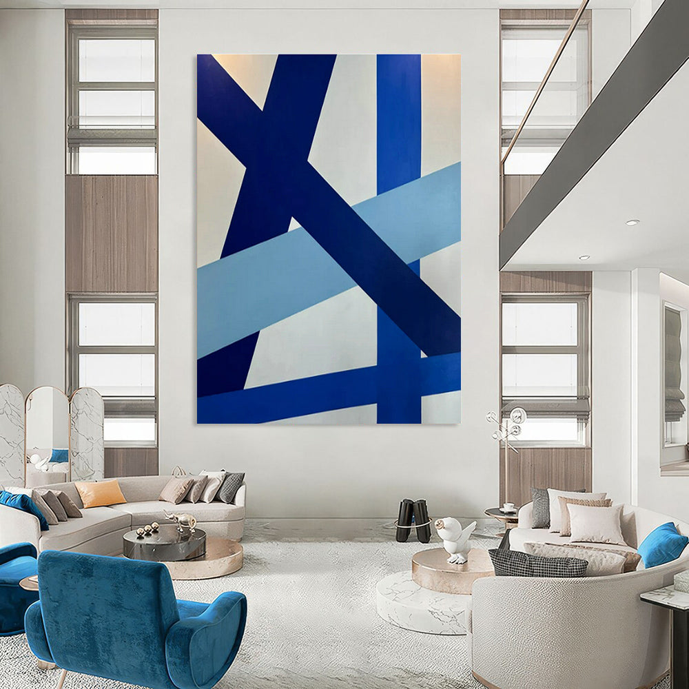 Blue - White Geometric Abstract Art for Modern Office & Contemporary Art Gallery DLZ1892