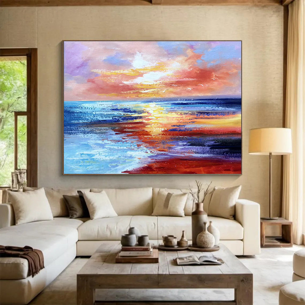 Seascape Sunset Oil Painting for Beachfront Home Master Bedrooms DLZ2678