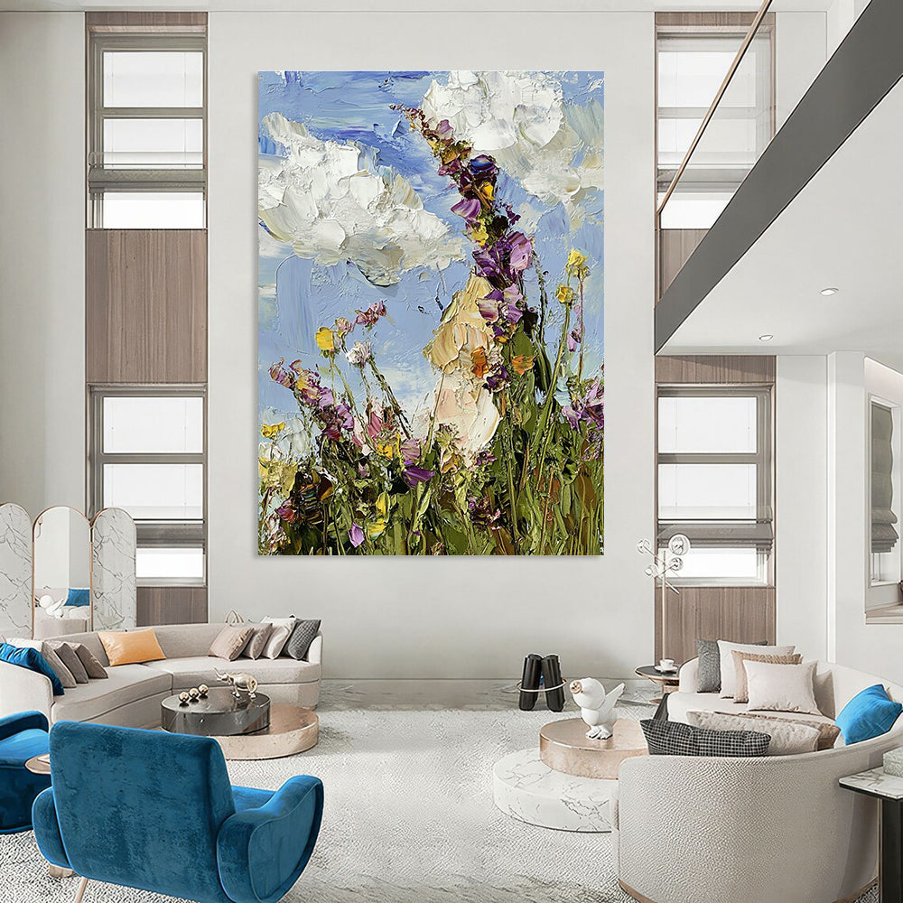 Wildflower Field with Clouds Art for Countryside - Inspired Kitchen & Nature - Themed Yoga Studio STSC1367
