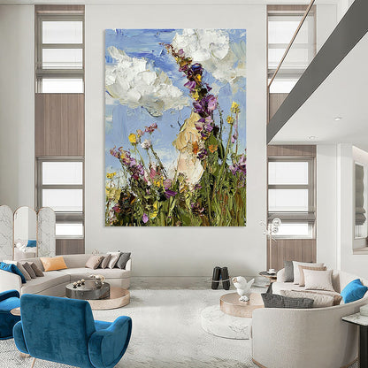 Wildflower Field with Clouds Art for Countryside - Inspired Kitchen & Nature - Themed Yoga Studio STSC1367