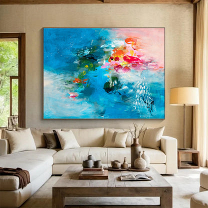 Blue - Based Floral Abstract Art for Serene Bedrooms DLZ2414