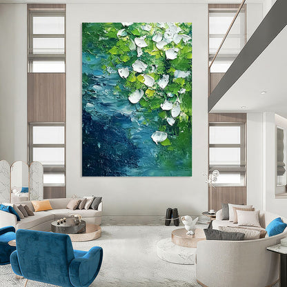 Textured Green and White Abstract Nature Art for Eco - Friendly Home & Artistic Home Studio STSC1477