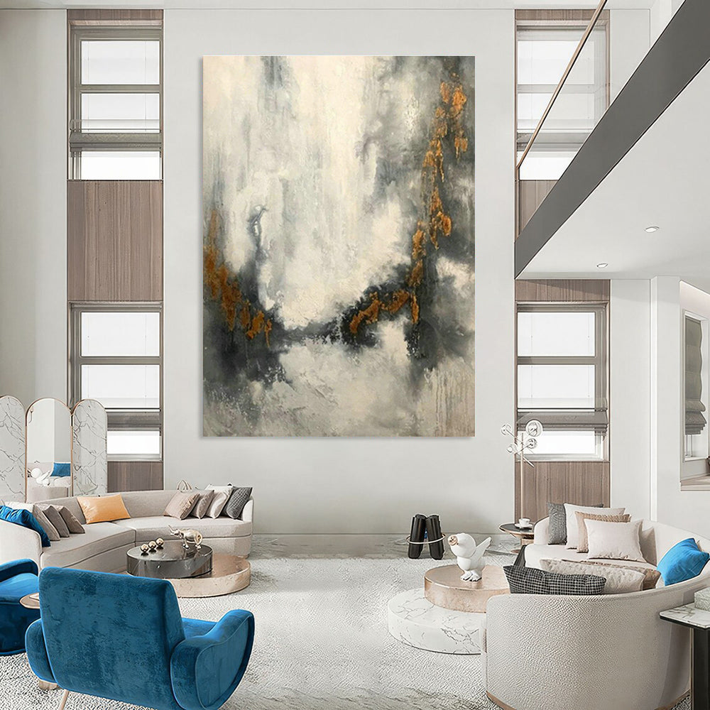 Grey - Gold Abstract Art for Living Room & Office DLZ0550