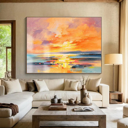 Vivid Seaside Sunset Abstract Art for Coastal - Themed Living Room DLZ2803