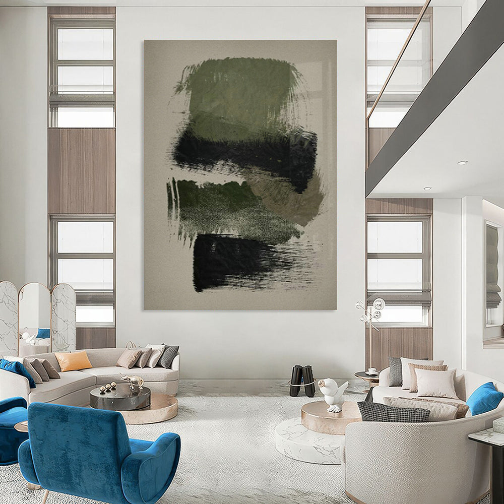 Green & Black Textured Abstract Art for Minimalist Study & Industrial - Chic Loft DLZ1365