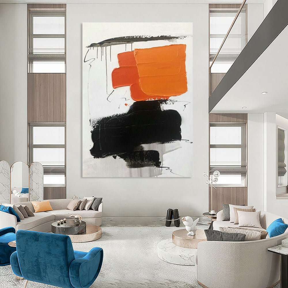 Orange - Black Abstract Art for Sports Bar & Creative Agency Breakroom DLZ1671