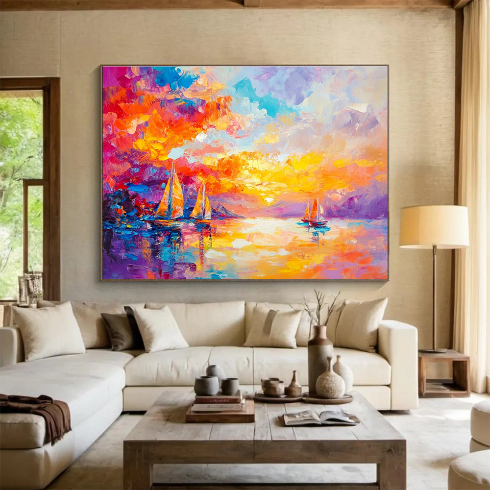 Colorful Sunset Sailboats Art for Coastal Restaurant & Nautical - Themed Home SC180