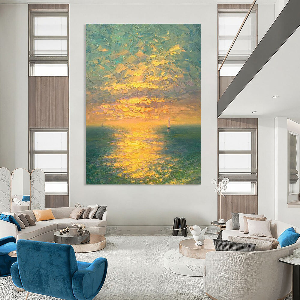 Sea Sunset Oil Painting for Nautical Bedroom & Yacht Club DLZ0734