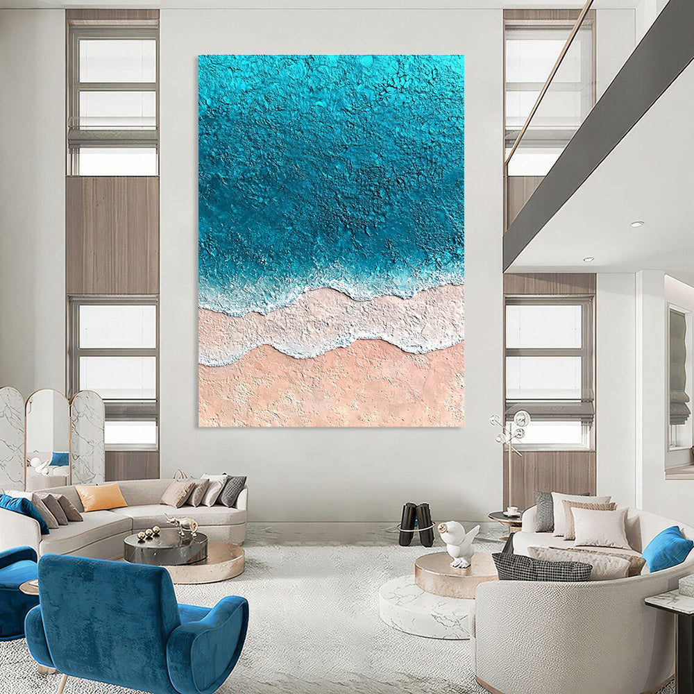 Textured Blue and Pink Beach Art for Coastal Home Living Room & Relaxing Spa STSC1428