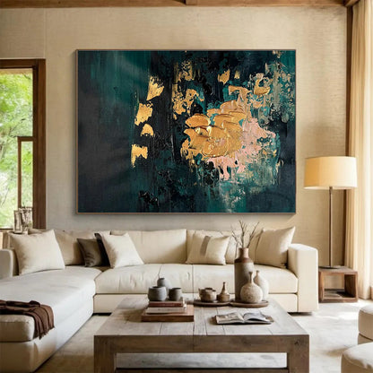 Dark Green & Gold Foil Abstract Art for Luxury Hotel Lobby Walls DLZ2646