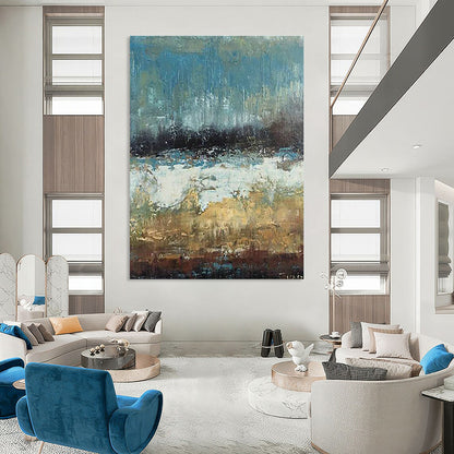 Blue - Gray Landscape Abstract Art for Seaside Vacation Home & Minimalist Living Room DLZ0638