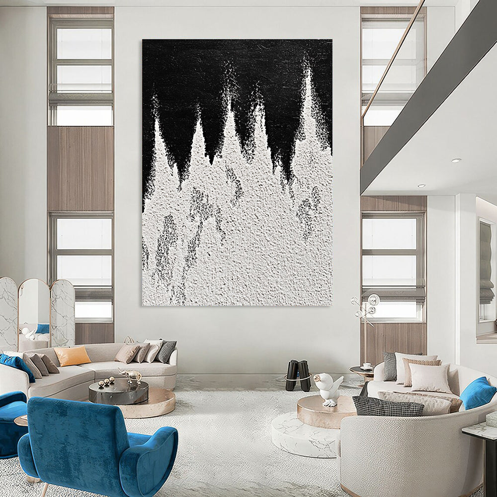 Black and White Textured Peaks Abstract Landscape Art for Minimalist Home & Nature - Inspired Home Office STSC1487