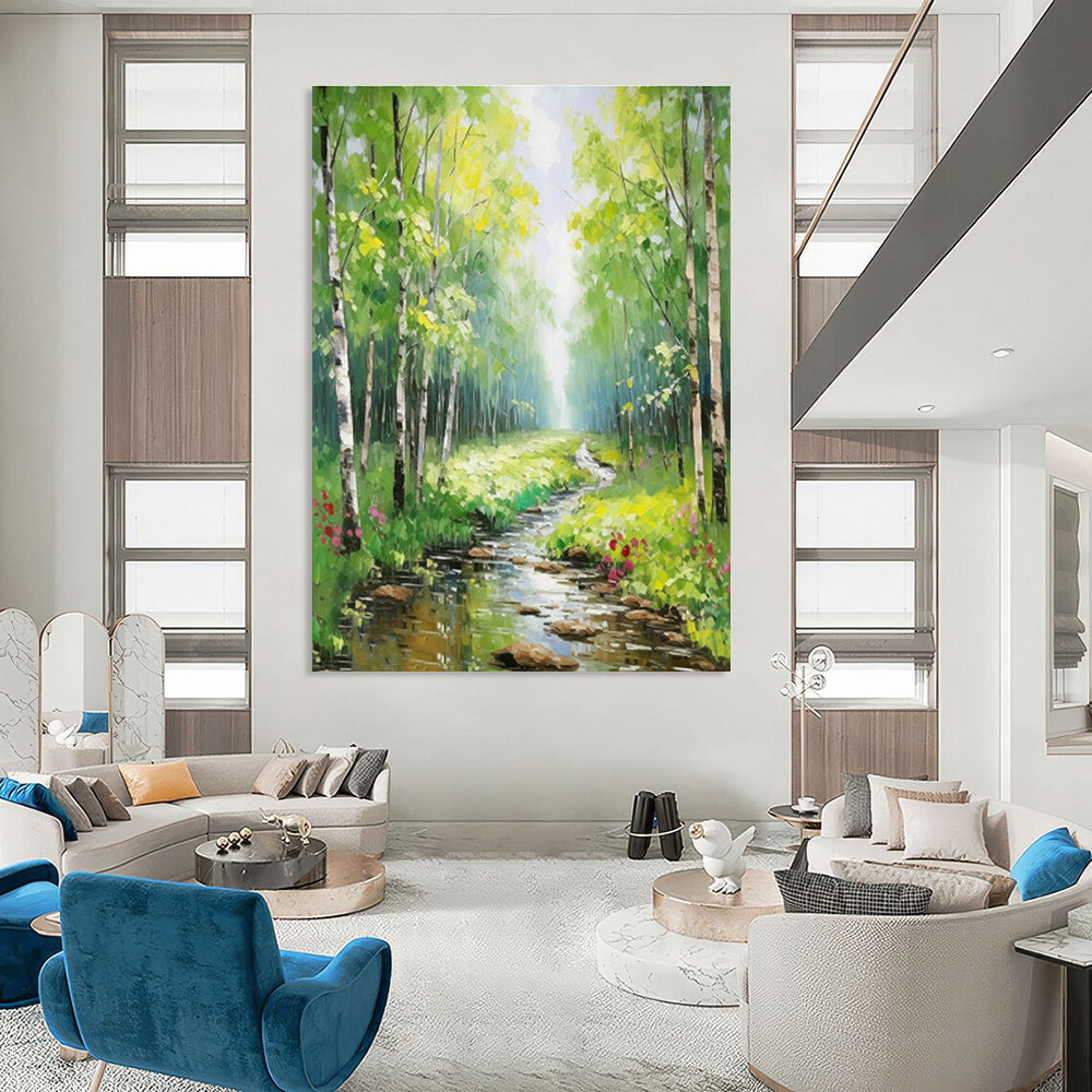 Forest Stream Landscape Art for Cottage Living Room & Eco - Friendly Café DLZ1273