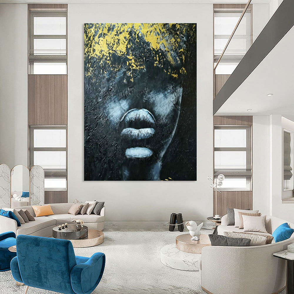 Black and Gold Portrait Abstract Art for Luxury Hotel Lounge & Avant - Garde Home Gallery DLZ1610