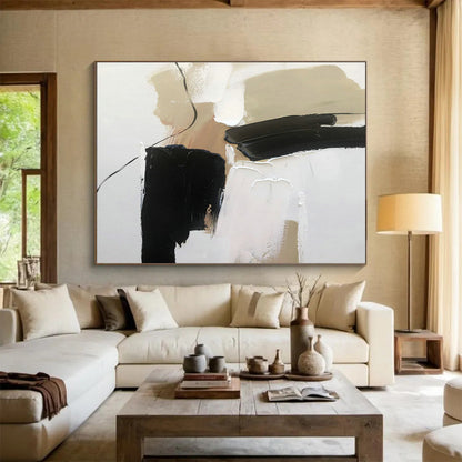 Beige - Black Minimalist Abstract Art for Hallway Chic Welcome DLZ2697