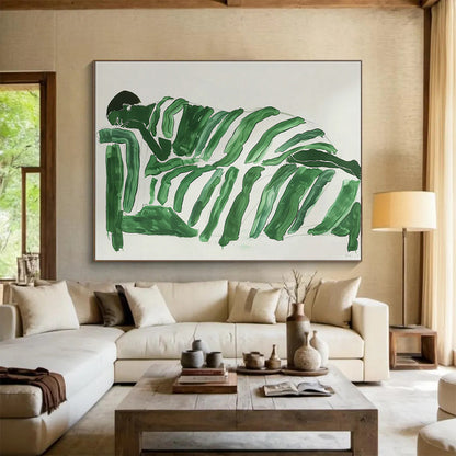 Green Zebra - Stripe Resting Figure Art for Avant - Garde Studio Lounges DLZ2611