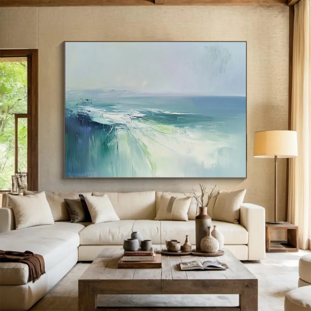 Soft - Hued Sea Abstract Art for Coastal Wellness Center & Beach House Bedroom SC047