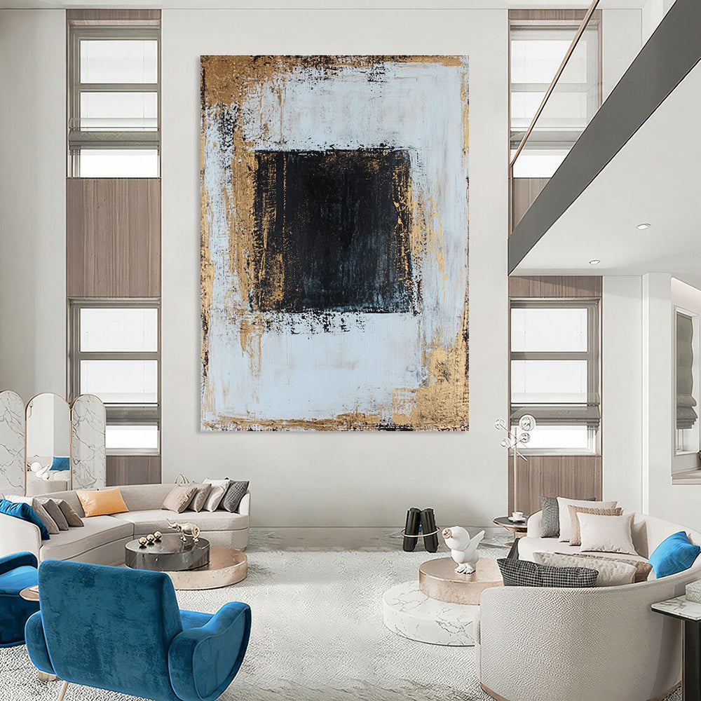 Black and Gold Square Abstract for Contemporary Gallery & Upscale Office STSC382