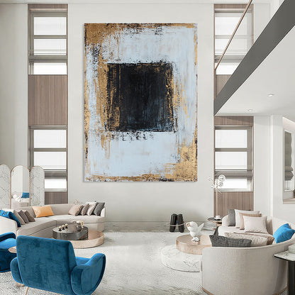 Black and Gold Square Abstract for Contemporary Gallery & Upscale Office STSC382