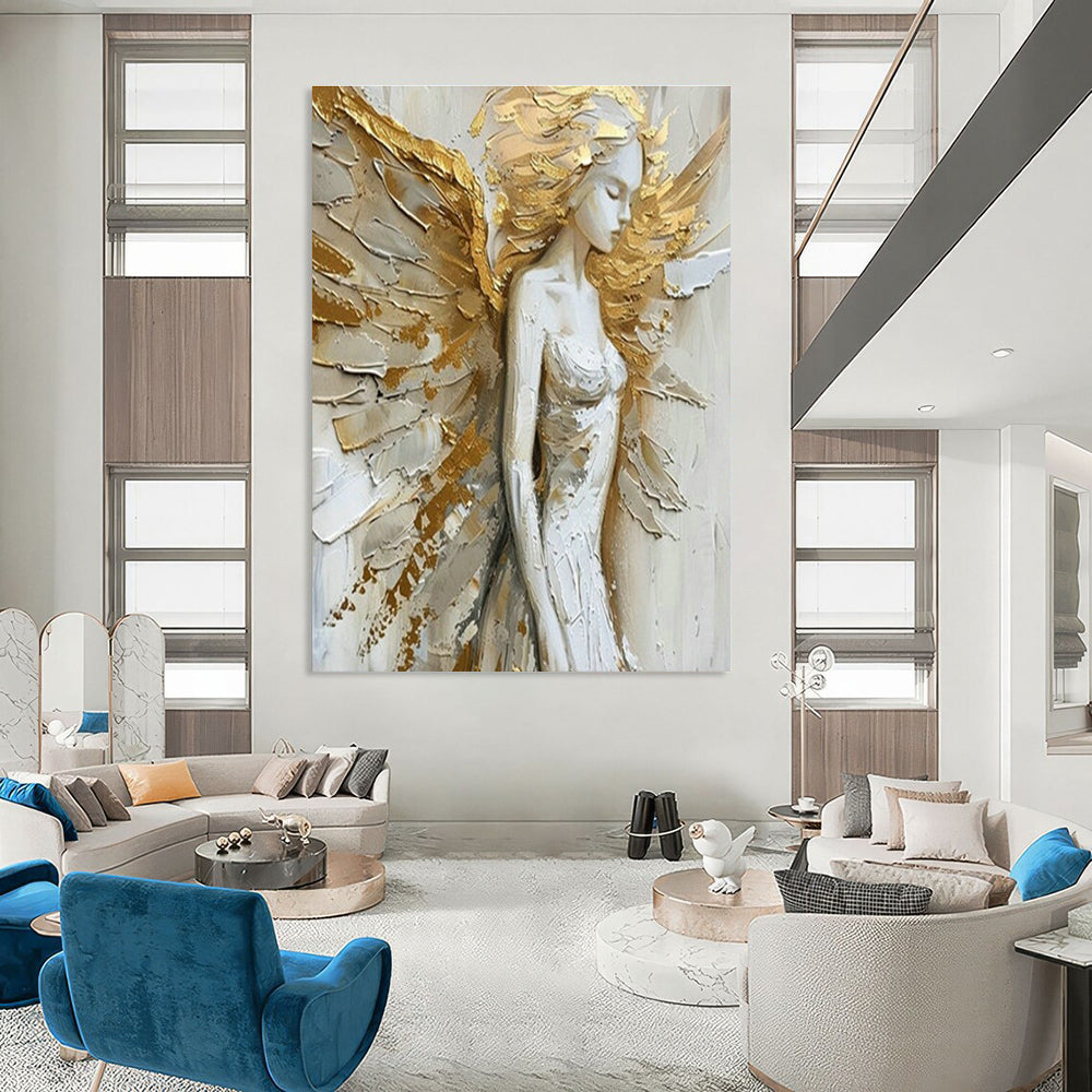 Angel with Golden Wings Art for Spiritual Home Altar & Luxury Spa Retreat DLZ1552
