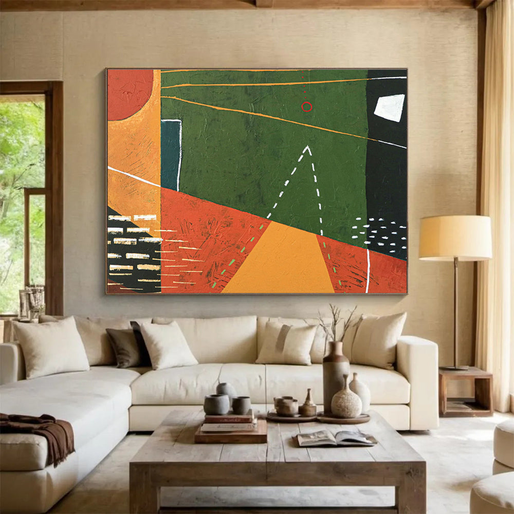 Red - Green Geometric Abstract for Eclectic Game Room DLZ2942