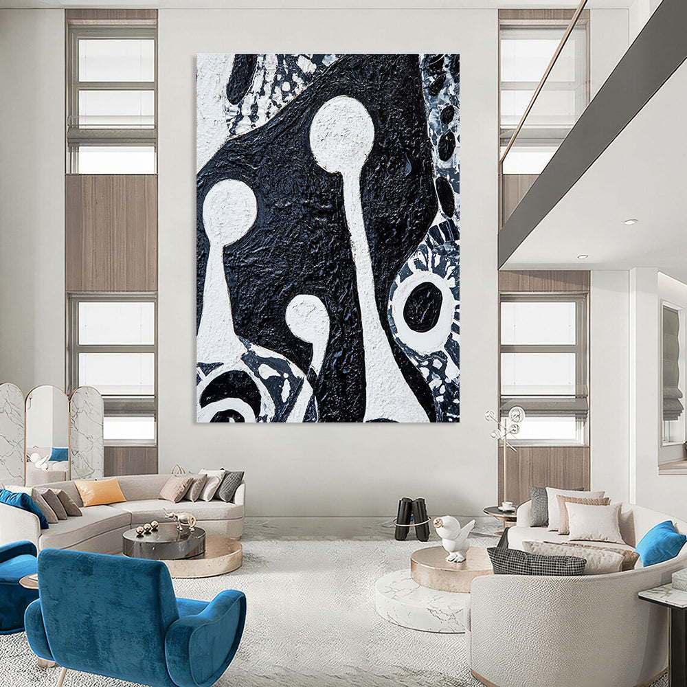 Black - and - White Abstract Forms Art for Monochrome - Themed Restaurant & Edgy Art Studio STSC937