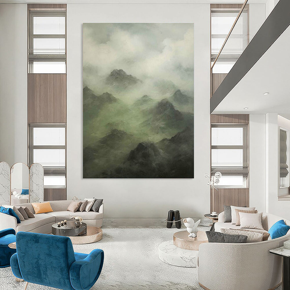 Misty Mountain Landscape Art for Nature - Themed Hotel Lobby & Serene Home Office DLZ2180