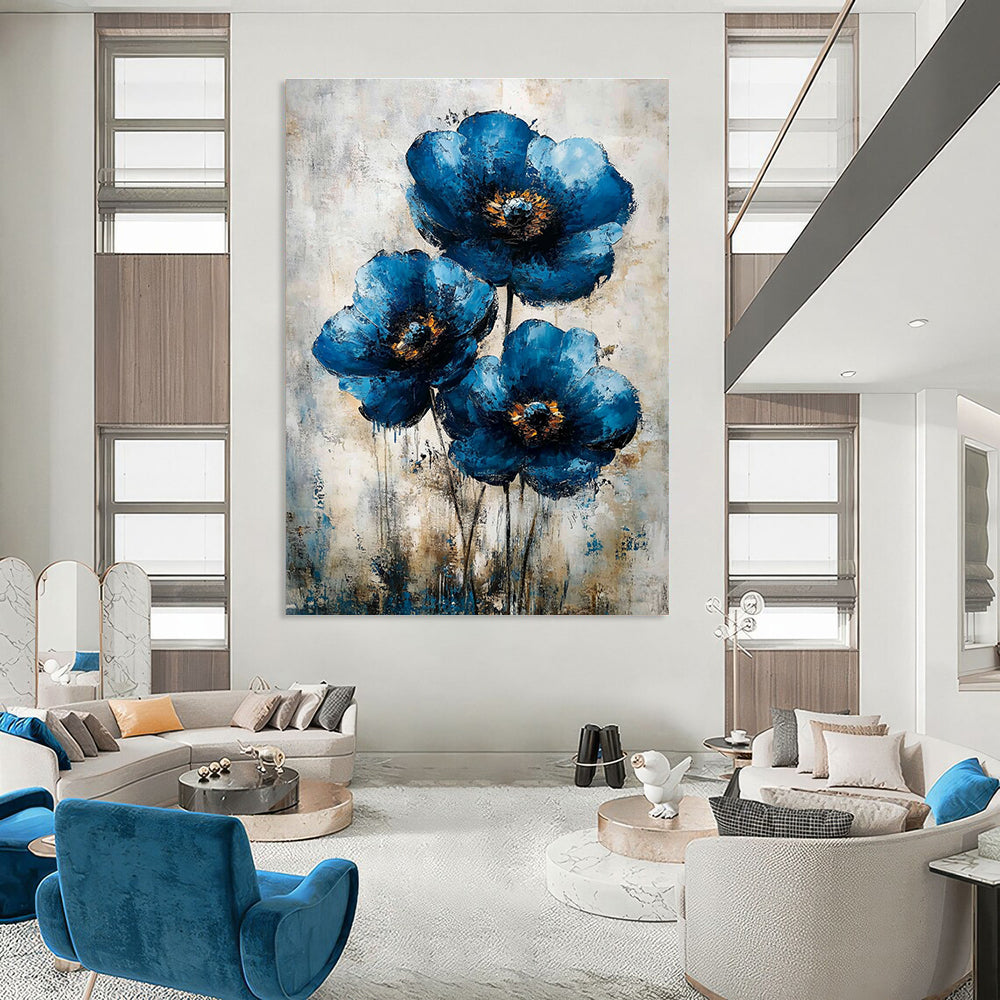 Abstract Blue Flowers Art for Living Room & Bedroom STSC040