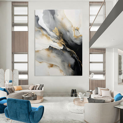 Gold - Gray Ink Abstract Art for Modern Art Lounge & Sophisticated Hotel Lobby DLZ0729