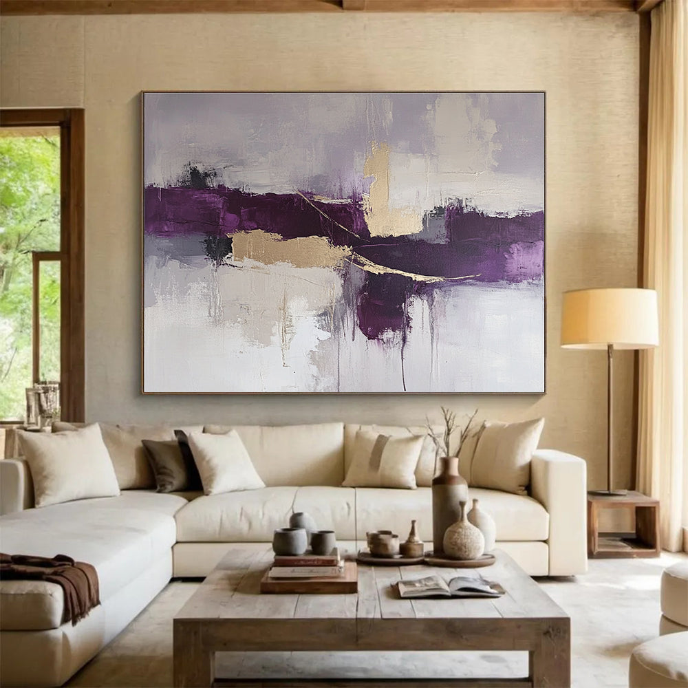 Purple Gold Abstract Art for Sophisticated Wine Bar & Art Deco - Style Lounge SC088