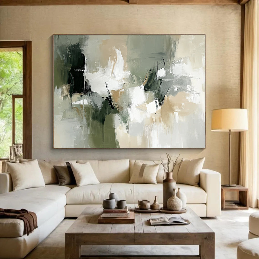 Gray - Green Abstract Composition Art for Minimalist Bedroom & Contemporary Spa SC219