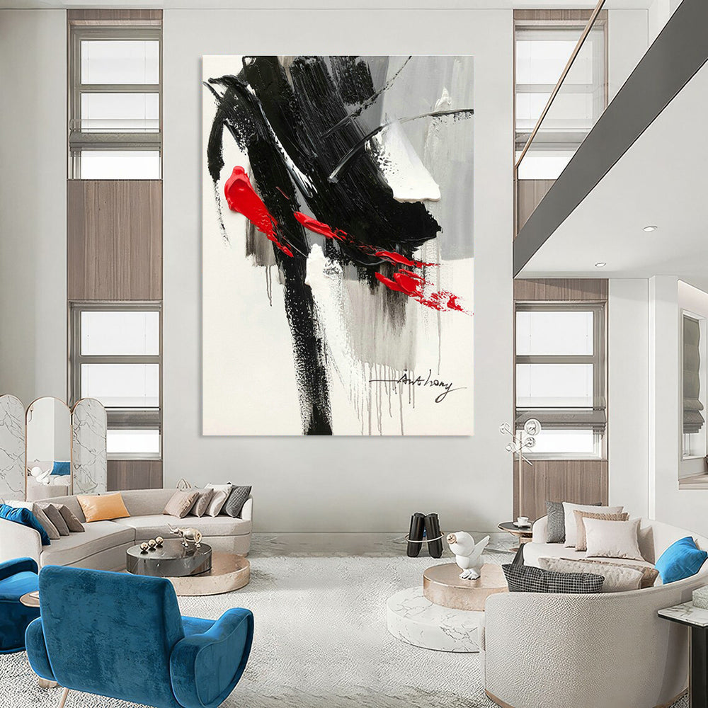 Black - Red Abstract Art for High - Energy Fitness Studio & Avant - Garde Gallery DLZ0797