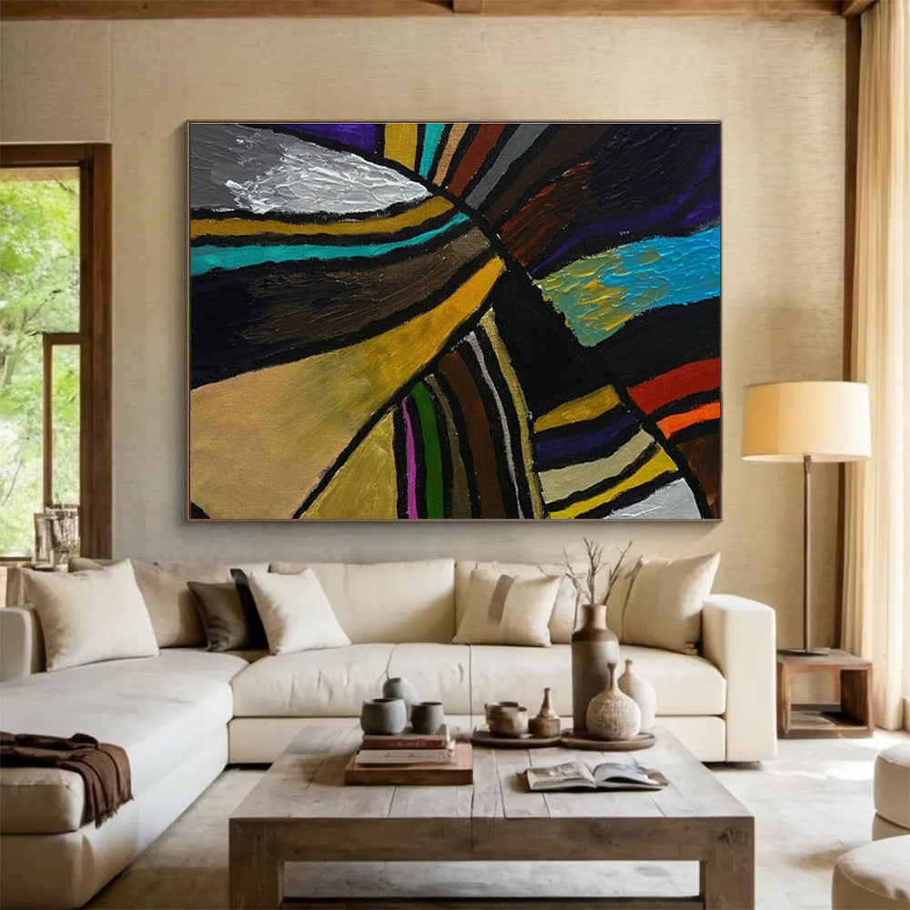 Energetic Colorful Striped Abstract Art for a Vibrant Hallway DLZ2397
